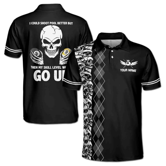 Funny Skull Billiard, Personalized Billiard Shoot Pool Better Polo Shirt S-5XL