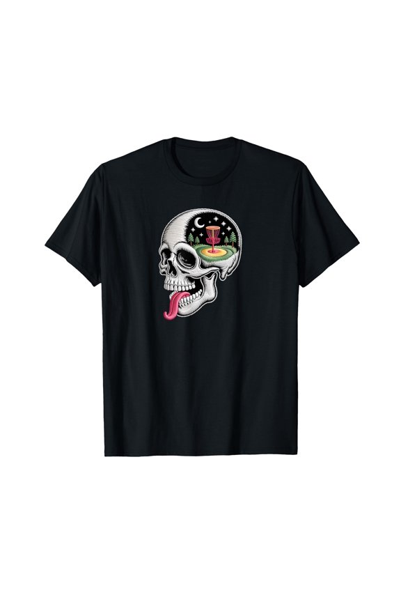 Funny Skull Design T-Shirt for Disc Golf Lovers - Perfect Gift for Dads and Husbands