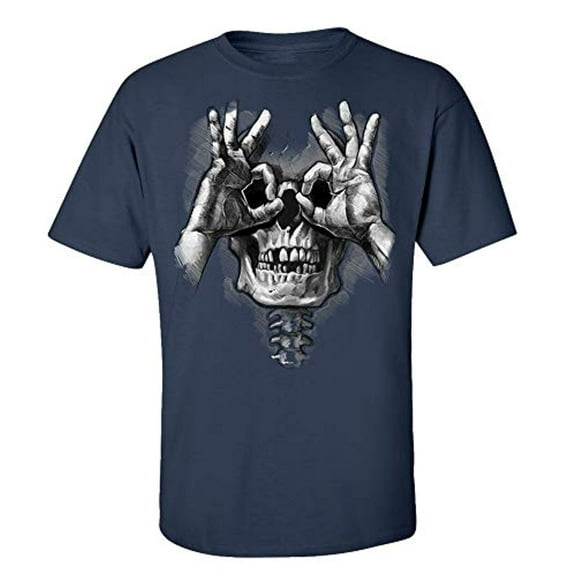 Funny Skull Hands Adult Men's Short Sleeve T-Shirt-Navy-XXL