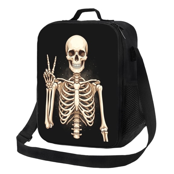 Funny Skull Lunch Bag For Women Men Goth Skull Pattern Reusable Insulated Lunch Box With Adjustable Shoulder Strap