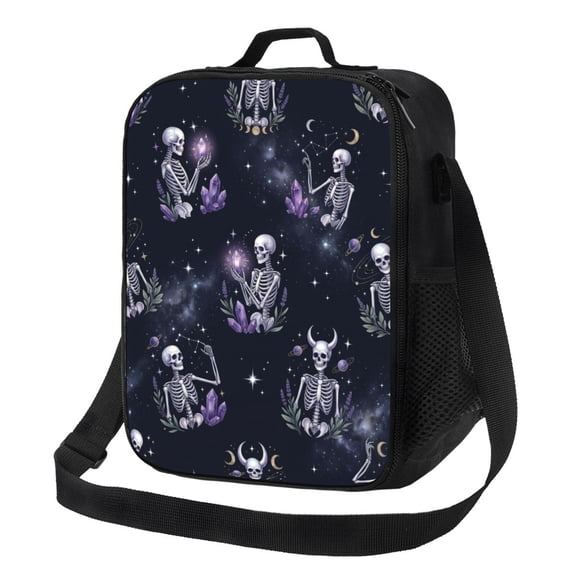 Funny Skull Lunch Bag For Women Men Goth Skull Pattern Reusable Insulated Lunch Box With Adjustable Shoulder Strap