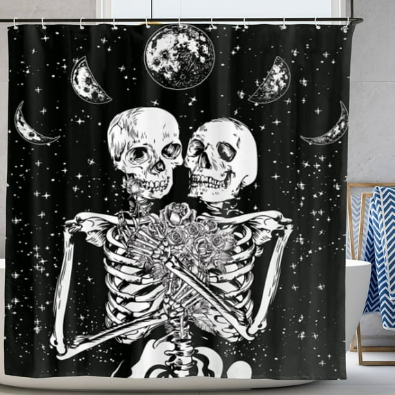 Funny Skull Shower Curtain Happy Halloween Skulls Skeleton Shower Curtain for Day of The Dead All Saints Day Home Decor 72"x72"