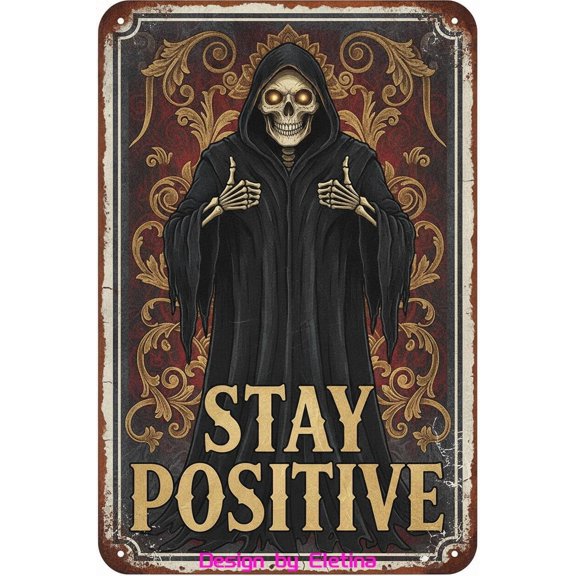 Funny Skull Stay Positive Metal Tin Sign 8x12 Bar Garage Wall Decor