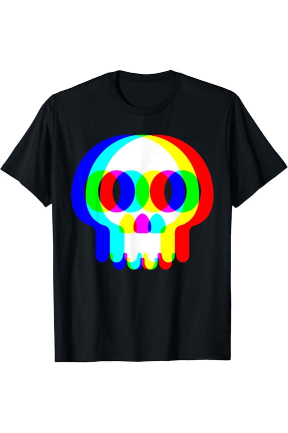 Funny Skull Trippy Vaporwave Halloween Techno Rave Edm Party T-Shirt