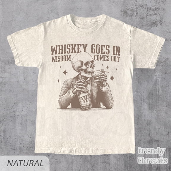 Funny Skull Whiskey T-Shirt - Wisdom Comes Out, Humorous Drinking Tee - Perfect Gift - Sku