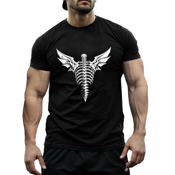 Funny Skull Wings Print Men's & Big Men's Cotton Crewneck T-Shirt Novelty Holiday Short Sleeves, Size XS-5XL