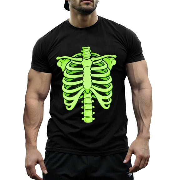 Funny Skull and Bones Print Men's & Big Men's Cotton Crewneck T-Shirt Novelty Holiday Short Sleeves, Size XS-5XL