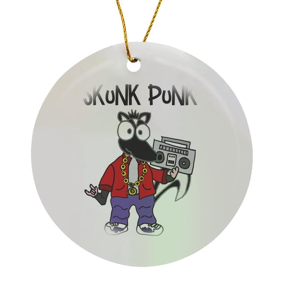 3drose, Funny Skunk Rapper Skunk Punk Pun Rap Music Satire, Circle Porcelain Ornament