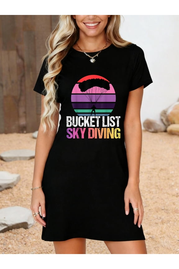 Funny Skydiver Skydiving Bucket List Skydiving Vintage T-Shirt Dress Casual Summer Dress Everyday Outfit