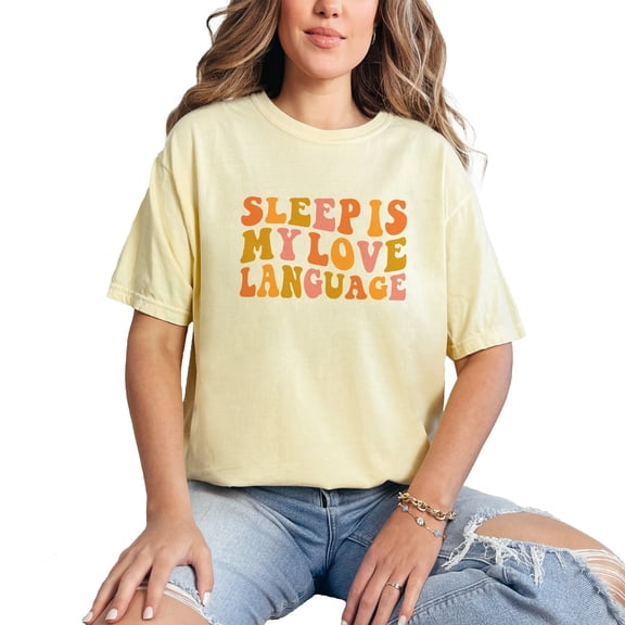 Funny Sleep Is My Love Language, Nap Lover Quote, Groovy Retro Wavy Text, Butter Comfort Colors T-Shirt, XL