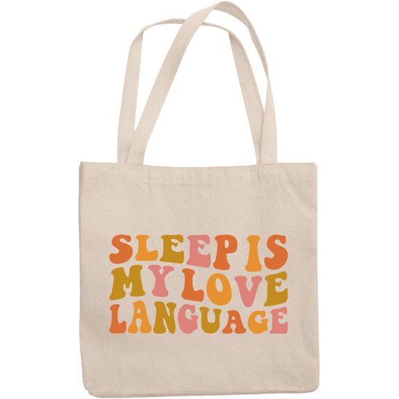 Funny Sleep Is My Love Language, Nap Lover Quote, Groovy Retro Wavy Text Merch Gift, 12oz Canvas Tote Bag