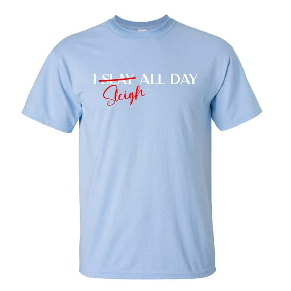 Funny Sleigh All Day Short Sleeve Holiday T-shirt-Blue-xl