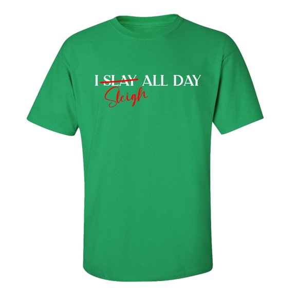 Funny Sleigh All Day Short Sleeve Holiday T-shirt-Kelly Green-Large