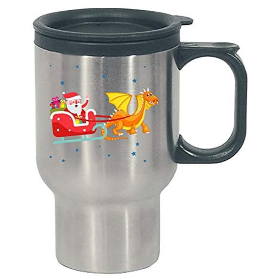 Funny Sleigh - Dragon Pulling Santa - Flying - Stainless Steel Travel Mug