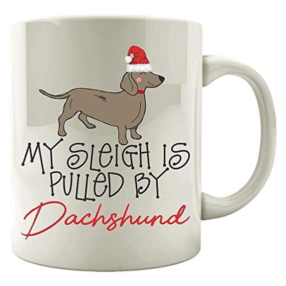 Funny Sleigh - Pulled By Dachshund - Red Hat - Colored Mug