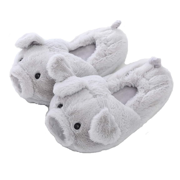 Funny Slippers piggy slippers for women Warm Animal Slippers Furry Pink Pig Slippers(8-10, Grey Pig with Heel)