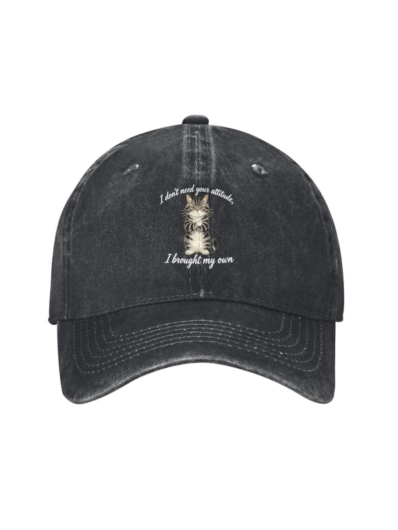 Funny Slogans and Cat Baseball Cap Adjustable Lightweight for Outdoor Camping,Denim Cats Hat for Women Men Cat Lovers