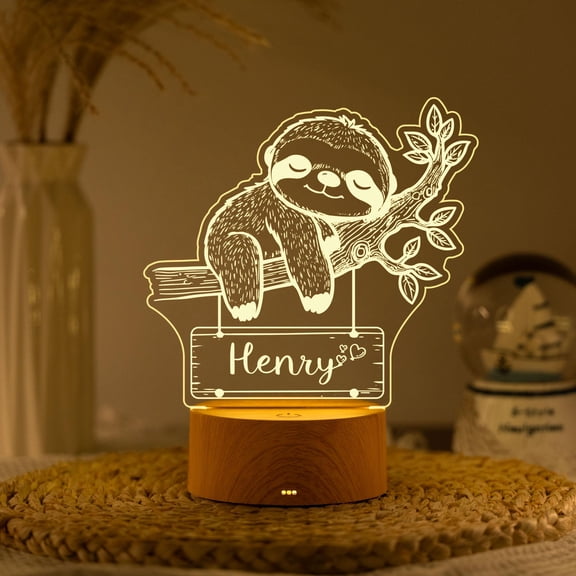 Funny Sloth Custom Name Night Light Acrylic Tropical Animal Lamp Relaxing Home Decor Gift For Animal Fans