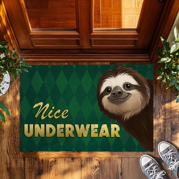 Funny Sloth Doormat, Nice Underwear Quote Welcome Mat, Indoor Outdoor Non-Slip Rug, Easy to Clean Entryway Decor, Humor Gift for Animal Lovers, Front Porch or Bathroom Accent