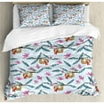 thumbnail image 1 of Funny Sloth Duvet Cover Set, Strelitzia Flower Snowy Climate Palm Tree Leaves Rhythmic Pattern, Decorative 3 Piece Bedding Set with 2 Pillow Shams, Queen Size, Pale Blue Multicolor, by Ambesonne, 1 of 2