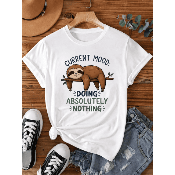Funny Sloth Graphic T-Shirt Not Today Energy Saving Mode Casual Tee