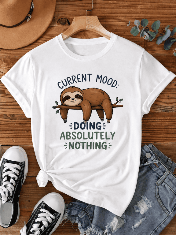 Funny Sloth Graphic T-Shirt Not Today Energy Saving Mode Casual Tee
