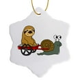 thumbnail image 1 of 3drose, Funny Sloth in Red Wagon Pulled by Snail, 3 inch Snowflake Porcelain Ornament, 1 of 7