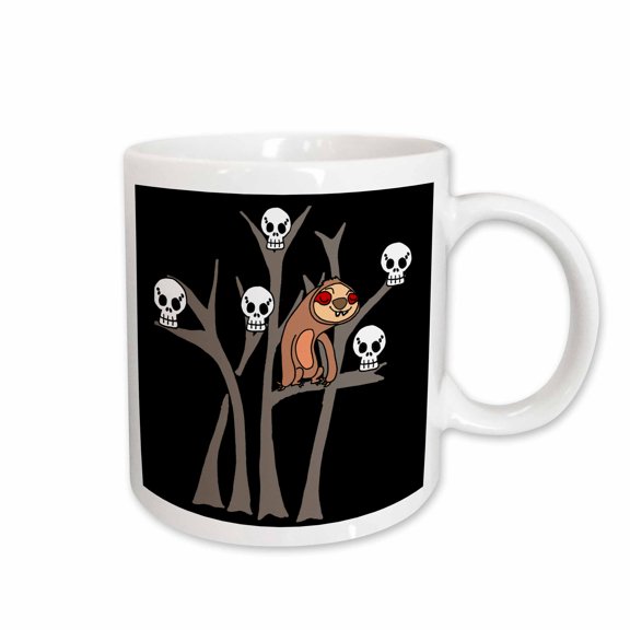 3drose, Funny Sloth in Tree Full of Skulls Animal Satire Goth, 15oz Mug