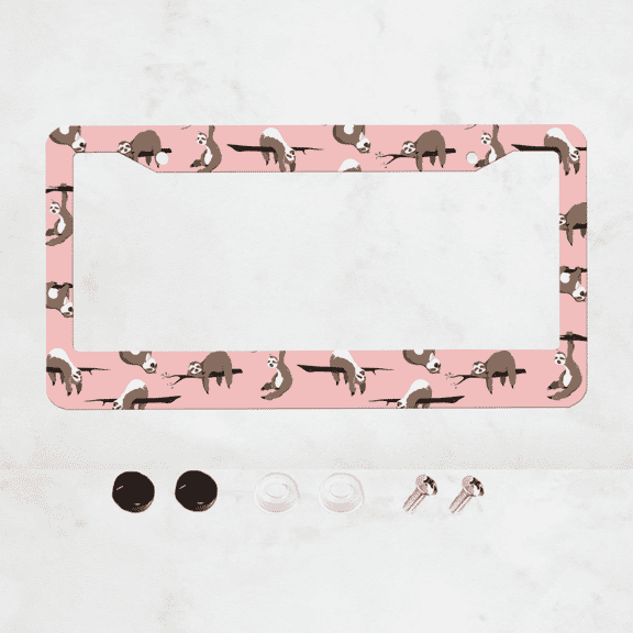Funny Sloth License Plate Frame, Cute License Plate Frames Pink Tropical Car Plate Frame Holder Cover for Women Men with 2 Holes12x6 Inches