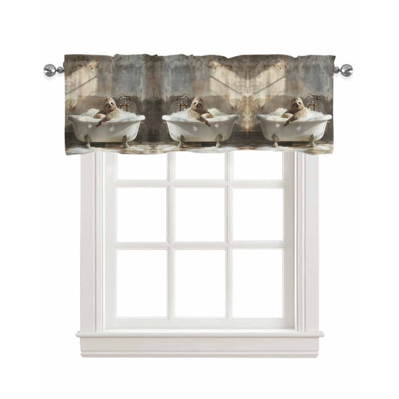 Funny Sloth Linen Curtain Valance for Bedroom/Bathroom/Kitchen/Living/Dining Room Window,Vintage Painting Bathing Animal Brown Shabby Chic Pocket Topper Drapes Decorative Cafe Drapery Panel 60"x18"