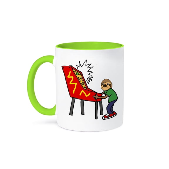3drose, Funny Sloth Playing Pinball Game Cartoon, 11oz Two-tone Green Mug