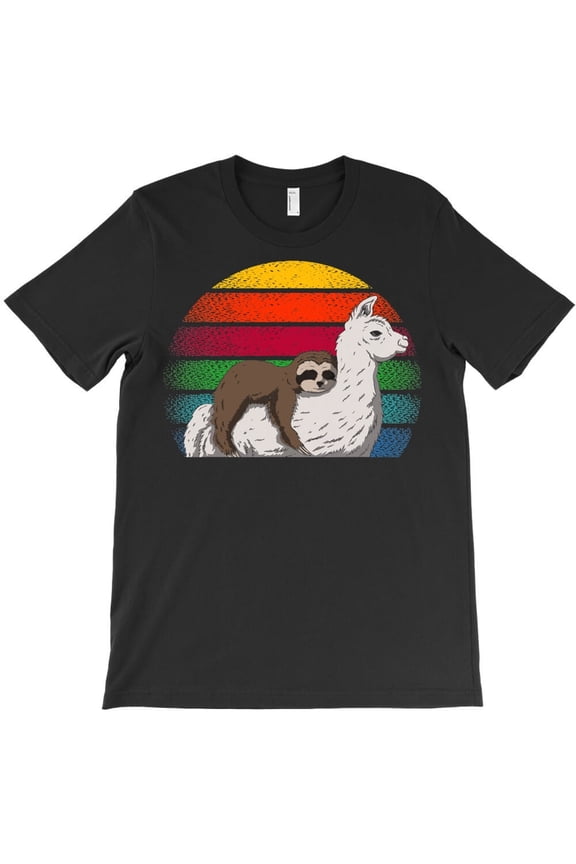 Funny Sloth Riding a Llama Graphic Tee, Cute Animal Cartoon Style H9322 Unisex T-Shirt, Up to 5XL Available