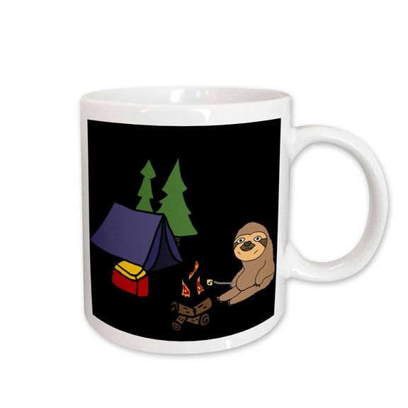 3drose, Funny Sloth Roasting Marshmallows Camping Nature Cartoon, 11oz Mug