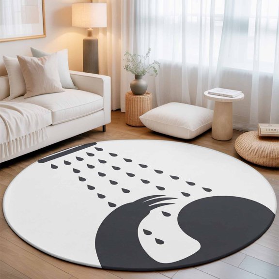 Funny Sloth Round Rug 4Ft Sloth Bathing Shower Animal Silhouette Circle Area Rugs Washable Non Slip Indoor Floor Mats Carpet for Living Room Bedroom Dining Room Home Decor