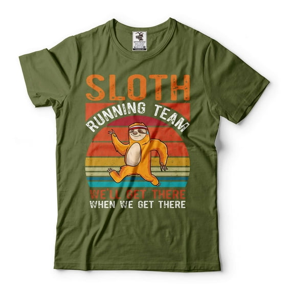 Funny Sloth Shirt Sloth Running Team Sport GYM Activity Funny Parody Pet Animal Lovers T-shirt (Large Military Green)