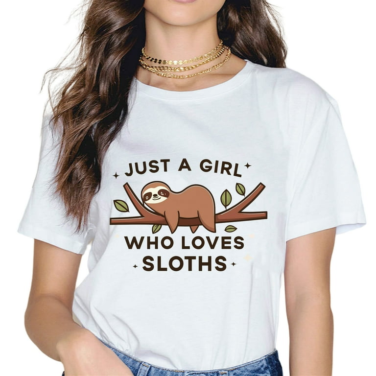 Just A Girl Who Loves Sloths Tshirt - Funny Sloth Gift Shirt Just A Girl Who Loves Sloths Tshirt - Funny Sloth Gift Shirt