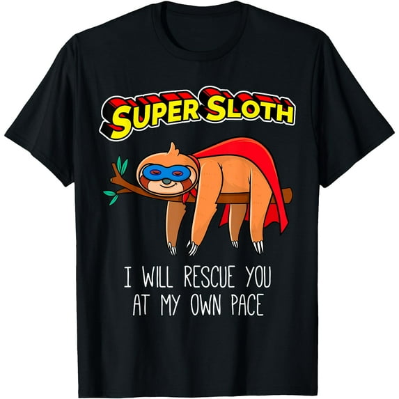 Funny Sloth Superhero Super Sloth Hero Gift Unisex T-Shirt for Men Women Kids Toddler,Black Color,Size 4XL