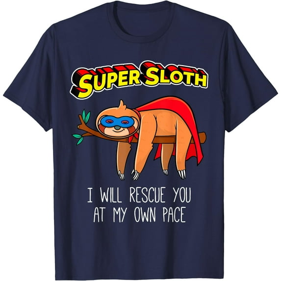 Funny Sloth Superhero Super Sloth Hero Gift Unisex T-Shirt for Men Women Kids Toddler,Navy Color,Size XL