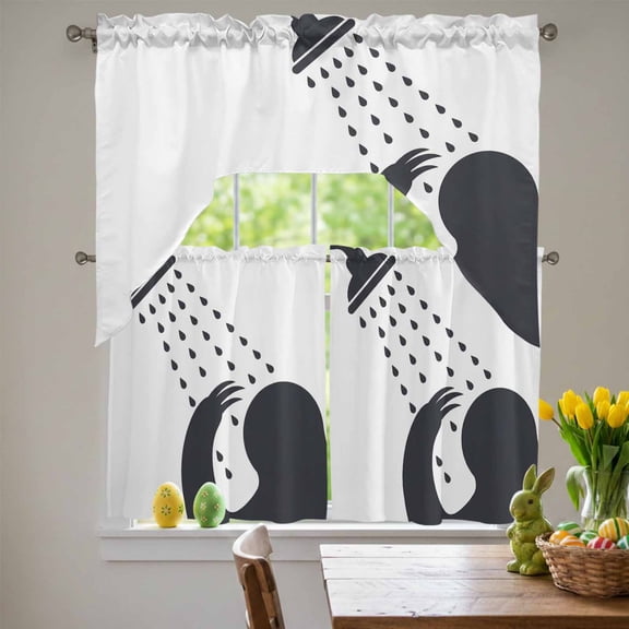 Funny Sloth Swag Curtains Valance & Tier Set, Sloth Bathing Shower Animal Silhouette 3 Pcs Set Kitchen Swag Valances and Tiers 36 Inch Length Rod Pocket Curtain Drapes for Bedroom