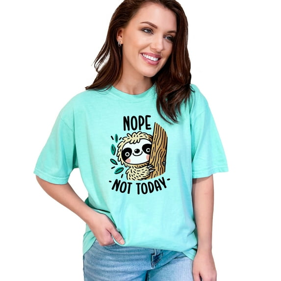 Funny Sloth T-Shirt for Men Women No Hurry No Worry Cute Graphic Tee Chill Out Quote Shirt Relaxed Fit Casual Wear Gift, Chalky Mint Comfort Colors T-Shirt, Small