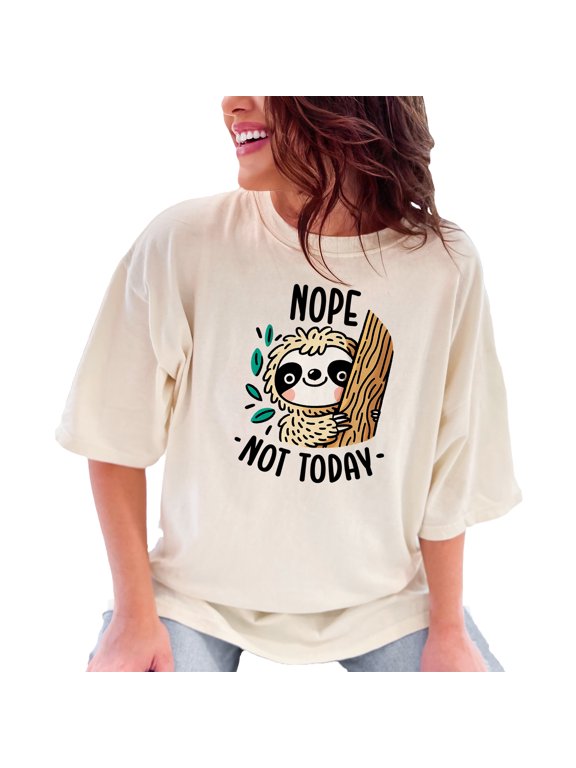 Funny Sloth T-Shirt for Men Women No Hurry No Worry Cute Graphic Tee Chill Out Quote Shirt Relaxed Fit Casual Wear Gift, Ivory Comfort Colors T-Shirt, Small