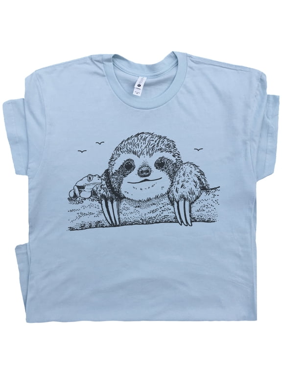 Funny Sloth T Shirt Tree Frog Toad Shirts Cute Vintage Animal Graphic Tee for Women Men Cool Lazy Retro Live Slow Unique Tee