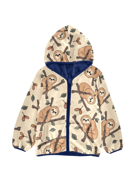 Funny Sloth Toddler Fleece Hooded Jacket Zip Warm Coat 3T