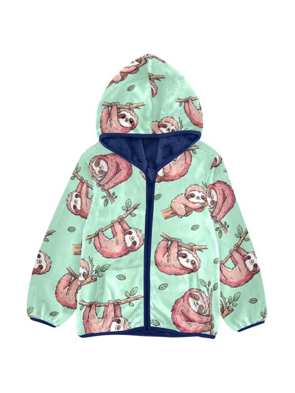 Funny Sloth Toddler Fleece Hooded Jacket Zip Warm Coat 4T