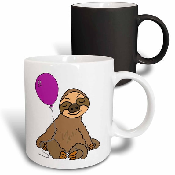 3drose, Funny Sloth with Purple Balloon Cartoon, 11oz Magic Transforming Mug