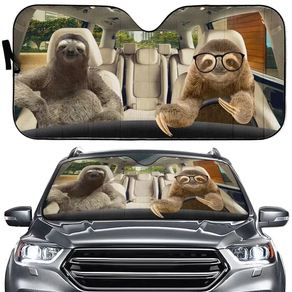 Funny Sloths with Bubble Gum Blue Sky Pattern Car Sunshade Sloths Front ...