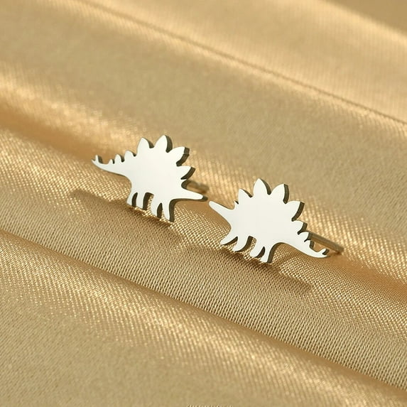 Funny Small Stegosaurus Stud Earrings Stainless Steel Cute Dinosaur Earrings for Women Vintage Jewelry Birthday Gift
