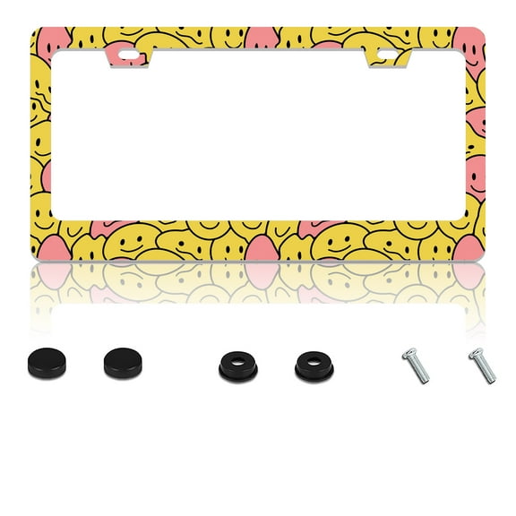 Funny Smile Crazy Cute Face License Plate Frames Personalized License Plate Frames Cover Aluminum Anti-Rust Metal Car Plates Tag Car Decoration Accessory for Men Women 12.2" x 6.2"