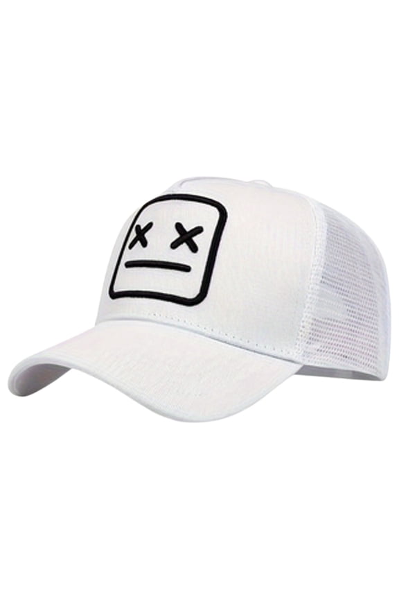 Funny Face Patch Mesh Trucker Hat Embroidered Sunshade Adjustable Baseball Cap for Unisex