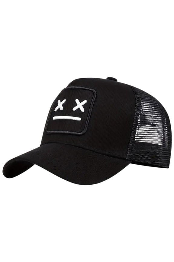 Funny Face Patch Mesh Trucker Hat Embroidered Sunshade Adjustable Baseball Cap for Unisex